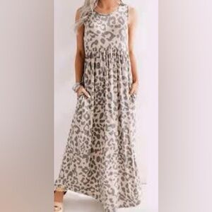 Impressions Neutral Leopard Print Sleeveless Maxi Dress Large